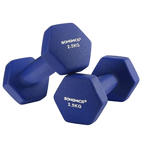 SONGMICS 2 db-os súlyzókészlet, 2 db 2,5 db csúszásmentes neoprén bevonatú kézi súlyzó matt felülettel, otthoni edzés, fitnesz edzés, kék