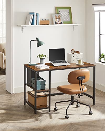 Számítógép asztal, íróasztal 2 polccal balra vagy jobbra, munkaasztal irodához vagy nappalihoz, ipari stílusú rozsdabarna és fekete acélszerkezet, 60 x 120 x 75 cm, VASAGLE