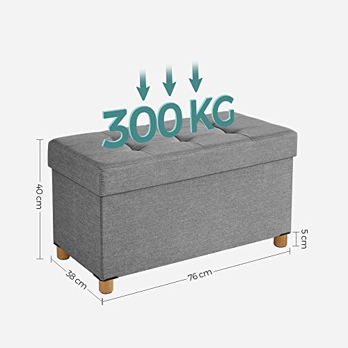 Songmics Összecsukható Pad Kézzel és Fedéllel, Masszív Fából Készült Talppal, Helytakarékos 65 L Kapacitással, Akár 300 kg Terhelhetőségig, 76 x 38 x 40 cm