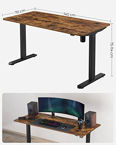 SONGMICS  Elektromos íróasztal, Folyamatos magasságállítással, 140 x 70 x 73-114 cm, Acél, Vintage barna/fekete