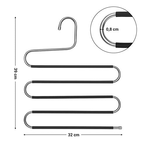 SONGMICS Nadrágakasztók, 4 darabos készlet, Helytakarékos, 5 szintes Fém Nadrágakasztók, S típusú, Csúszásmentes Nadrágakasztók Farmerhez, Sálgörcsökhöz, Törölközőkhöz, Nyakkendőkhöz, Ezüst és Fekete színű