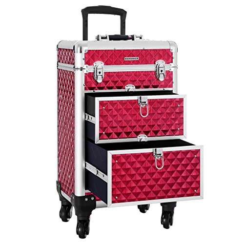 SONGMICS Travel Accessories Rolling Trolley Cosmetic Case ABS Red 34 x 27 x 57 cm