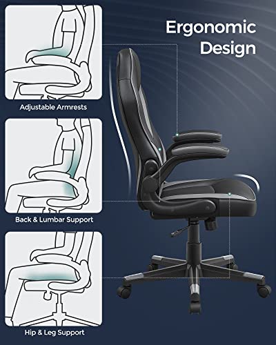 SONGMICS irodai szék, ergonomikus asztali szék, számítógép szék, állítható magasságú, 150 kg, PU bőr, otthoni iroda, fekete / szürke