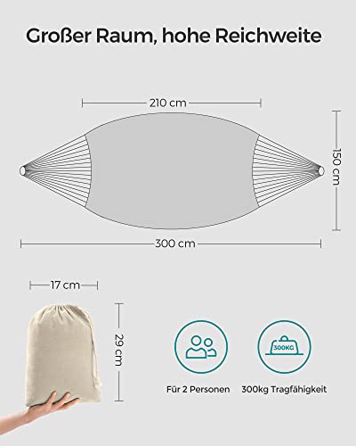 SONGMICS 210 x 150 cm Pamut Függőágy, Hordozható Kültéri Kempingezéshez és Kertben Alváshoz, 300 kg Terhelhetőség