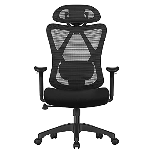 SONGMICS irodai szék, ergonomikus asztali szék, számítógépes szék, hálós szék, állítható deréktámasz és fejtámla, 150 kg, állítható magasságú, fekete