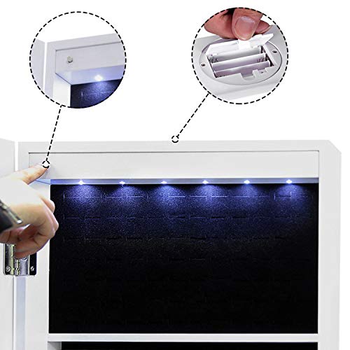 Songmics  Ékszertartó Kerekekkel és LED Világítással, Zárható, Fehér