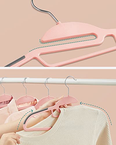 SONGMICS Set of 20 Plastic Hangers, Coat Hangers with U-Shaped Opening, Non-Slip, Space-Saving, 0.5 cm Thick, 41.5 cm Long, 360° Swivel Hook, Pink and Dark Grey