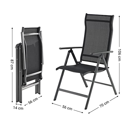SONGMICS 4 darab összecsukható kerti szék készlet, strapabíró alumínium vázzal, 8 szögben dönthető háttámlával, Max. teherbírás 120 kg, Fekete .