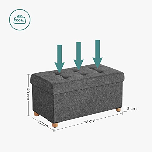 SONGMICS Párnás Tárolós Pad, Párnázott Összecsukható Pad, Lappal és Szilárdfa Lábakkal, Helytakarékos, 65 literes űrtartalom, Akár 300 kg-ig terhelhető, Hálószoba, Előszoba, Gyermekszoba, Sötétszürke színben,