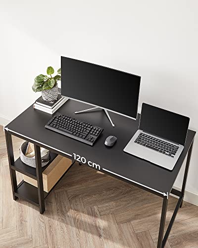 VASAGLE  Számítógépasztal PC Asztal Irodai Asztal 2 Polccal Jobb vagy Bal Oldalon, Otthoni Iroda Nappalihoz Acél Keret Ipari Design Fekete