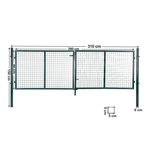 SONGMICS fém kertkapu horganyzott kerítés zárral 150 x 315 cm