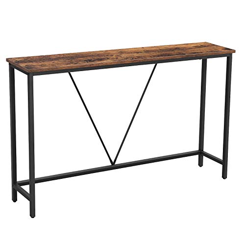 VASAGLE Konzolasztal stabil acél vázzal a Nappaliba, Hálószobába, Bejárati részbe Ipari stílusban Vintage Barna és Fekete színben, Műfa ötvözet, 120 x 23 x 74 cm (H x Sz x M)