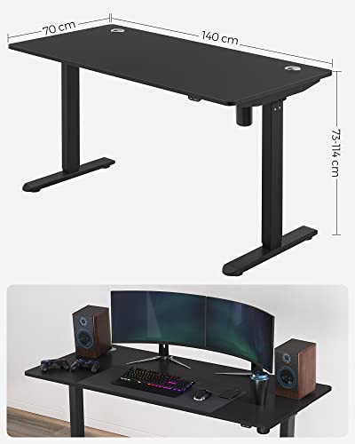 SONGMICS Magasságállítható Elektromos íróasztal, 70 x 140 x (73-114) cm, Asztalváz, Íróasztal Tartó, Asztallappal, Végtelenül Állítható, Acél, Fekete