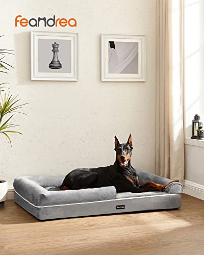 Kutyaágy, ortopéd kanapé, mosható, csúszásmentes, szürke, 120 x 85 x 25 cm, FEANDREA