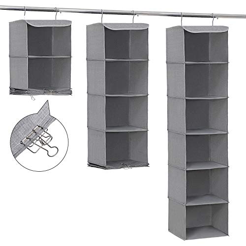 SONGMICS Falra Szerelhető Tároló 6 Polccal Ruhásszekrény Szervező + 2 Klip, Szürke 30 x 30 x 130 cm (Szé x Mé x Ma)