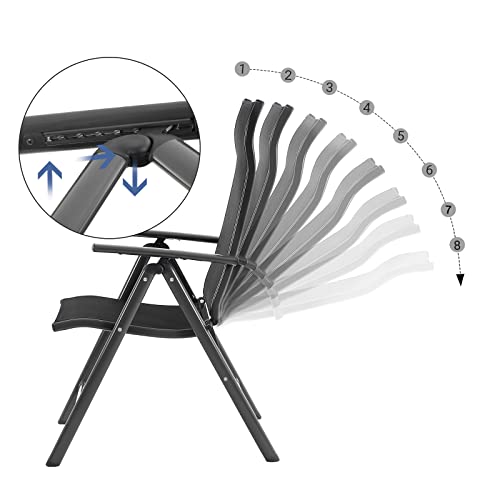 SONGMICS 4 darab összecsukható kerti szék készlet, strapabíró alumínium vázzal, 8 szögben dönthető háttámlával, Max. teherbírás 120 kg, Fekete .