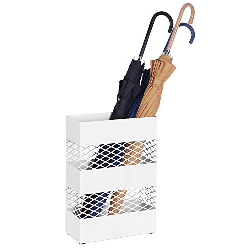 SONGMICS fém esernyőtartó, esernyőtartó, 28 x 12 x 41 cm, téglalap alakú vizes tálcával, áttört kivitel, fehér