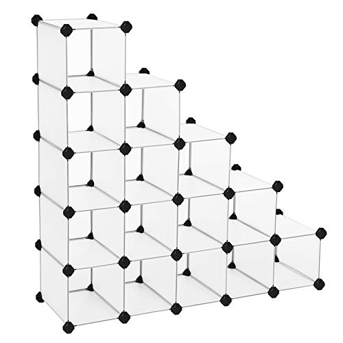 SONGMICS Moduláris Cipőtartó, Téglalap alakú Tárolószervező, 15 Nyílással, Fém Drótos Ruhatároszlop, Fehér