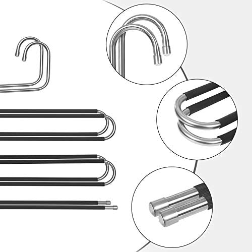 SONGMICS Nadrágakasztók, 4 darabos készlet, Helytakarékos, 5 szintes Fém Nadrágakasztók, S típusú, Csúszásmentes Nadrágakasztók Farmerhez, Sálgörcsökhöz, Törölközőkhöz, Nyakkendőkhöz, Ezüst és Fekete színű