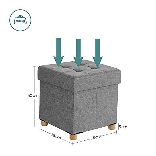 SONGMICS Párnás Tárolós Pad, Párnázott Összecsukható Pad, Lappal és Szilárdfa Lábakkal, Helytakarékos, Akár 300 kg-ig terhelhető, Hálószoba, Előszoba, Gyermekszoba, Világosszürke színben,