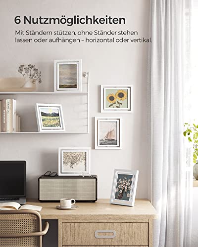 SONGMICS  2 db forgatható képkeret 5 x 7 hüvelykes fényképekhez 2 üveglappal álló vagy függeszthető MDF fehér