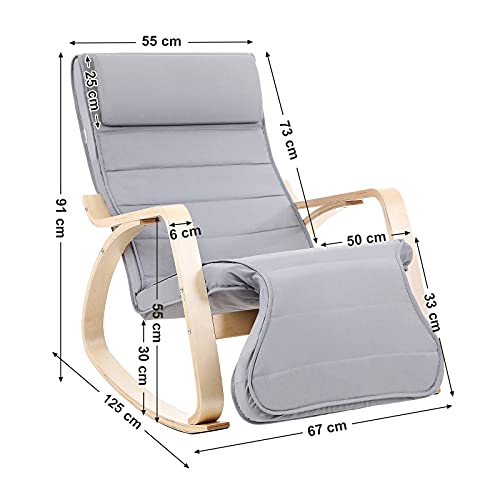 Songmics hintaszék - nappali szék, világosszürke, 65 x 125 x 90 cm