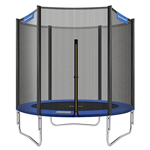 SONGMICS Trambulin 183 cm, Szabadtéri Trambulin, TÜV Rheinland GS Tanúsítvánnyal, Biztonsági Hálóval, Rugó Takarással, 100 kg-ig Terhelhető, Fekete és Kék