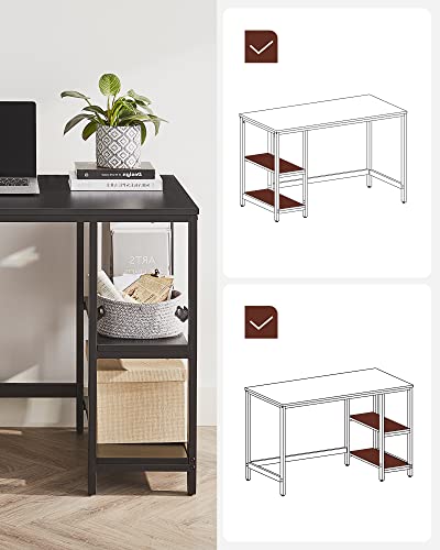 VASAGLE  Számítógépasztal PC Asztal Irodai Asztal 2 Polccal Jobb vagy Bal Oldalon, Otthoni Iroda Nappalihoz Acél Keret Ipari Design Fekete