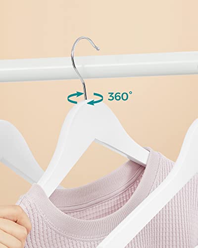 SONGMICS Fa Kabátakasztók, 50 darabos készlet, Kabátakasztók, Ruhaakasztók, Vállnélküli, Csúszásmentes nadrágakasztóval, 360°-os forgó akasztóval, öltönyökhöz, ingekhez, kabátokhoz, fehér