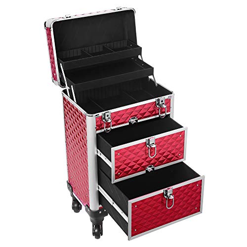 SONGMICS Travel Accessories Rolling Trolley Cosmetic Case ABS Red 34 x 27 x 57 cm