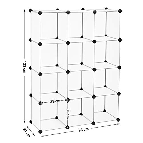 SONGMICS Ruhatár Szekrény, Könyvespolc, Tároló Egység, Egymásba Illeszthető Műanyag Kockákból, Könnyen Összeszerelhető, Nappali, Ruhatár, Hálószoba, Iroda számára, Tartalmaz Gumikalapácsot, Fehér