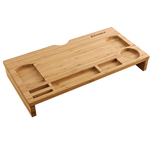 SONGMICS Bambusz Monitor Emelőállvány, Asztali Szervező Laptophoz, Mobiltelefonhoz, TV-hez, Nyomtatóhoz , Természetes, 60 x 30.2 x 8.5 cm