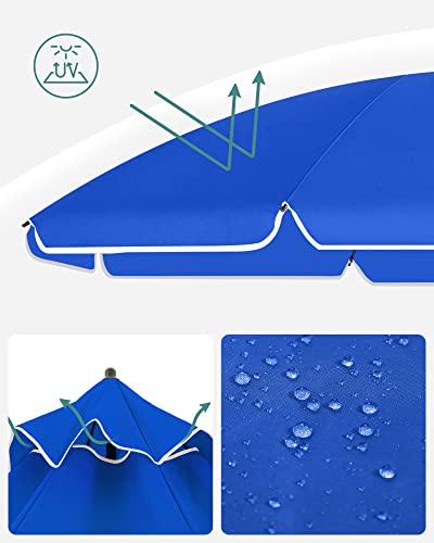 SONGMICS 2 m Napernyő, Strand Napernyő, UPF 50+ Napvédelem, Hordozható Nyolcszögletű Poliészter Sátorvászon, Üvegszálas Gerendák, Döntő Mechanizmus, Hordtáska, Tengerparhoz, Kertekhez, Erkélyhez, Medencéhez, Kék