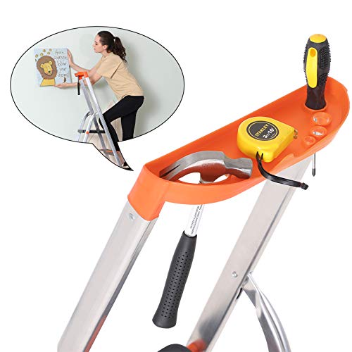 SONGMICS 4 Lépcsős Fellépő, Alumínium Létra 12 cm széles lépcsőkkel, Összecsukható Létra Csúszásgátló lábakkal, Maximális statikus terhelés 150 kg, TÜV Rheinland teszt, GS EN131 tanúsítással, Fekete színben,
