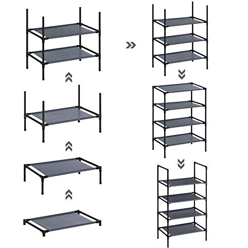 SONGMICS 4 Szintes Cipőtartó, 2 db Cipőtároló Szervező Fém Vázon, Szövet Réteggel, Előszobába, Hálószobába, Nappaliba, 45 x 28 x 80 cm, Szürke