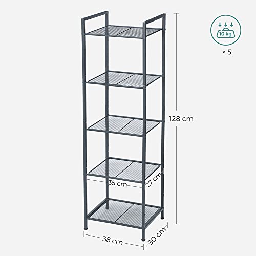 SONGMICS Fürdőszoba Polc, 5 Szintes Konyha Polc, Álló Polc, Növény Polc, Kibővíthető Állítható Polcok, Ipari Design Fürdőszobához Konyhához, Fekete