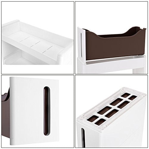 SONGMICS keskeny 3 polcos 2 fiókos süllyesztett szekrény kerekekkel a konyhához, fürdőszobához és pincéhez 17 cm széles fehér , 45 x 17 x 106,5 cm