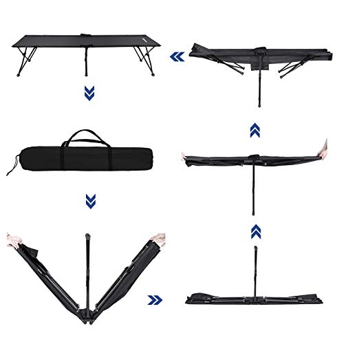 SONGMICS Összecsukható Kempingágy Terhelhetőség 260 kg-ig, Túrázáshoz és Szabadtéri Használathoz, 205 x 75 x 46 cm, Fekete Színben