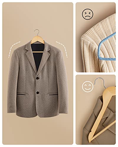 SONGMICS Fa Kabátakasztók, 30 darab, csúszásmentes nadrágakasztóval és 360°-os forgó akasztóval, ingekhez és kabátokhoz, természetes színű , szabványos méret, juharfa, fém