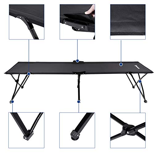 SONGMICS Összecsukható Kempingágy Terhelhetőség 260 kg-ig, Túrázáshoz és Szabadtéri Használathoz, 205 x 75 x 46 cm, Fekete Színben