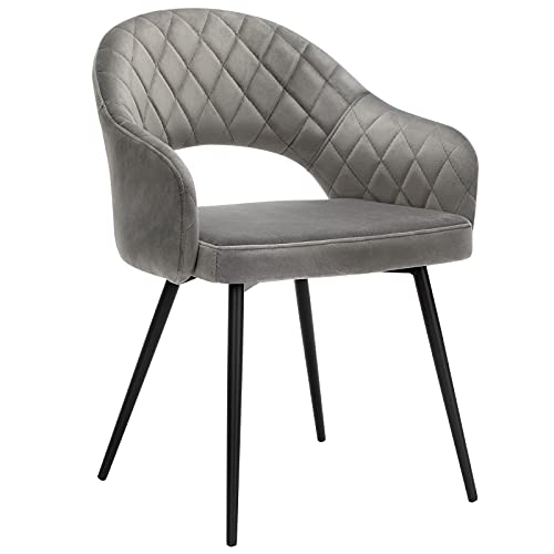 SONGMICS Bársony étkezőszékek, modern konyhai székek párnázott bársonyszék karfákkal, fém lábak, elegáns dizájn étkezőszobába, nappaliba, hálószobába, konyhába, szürke színben, .