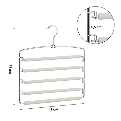 SONGMICS Nadrágakasztók, 3 darabos készlet, Helytakarékos, Többrudas Fém Nadrágakasztók, Stabilak Csúszásmentes Párnázással, Hintarudakkal, Minden egyes számára 5 farmerhez, Öltöny nadrágokhoz, Sálgörcsökhöz, Nyakkendőkhöz, Szürke és Ezüst színű
