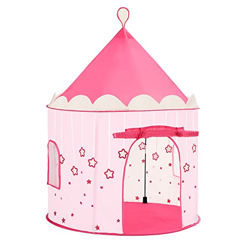 SONGMICS Hercegnő Kastélyjáték sátor lányoknak és kisgyerekeknek, beltéri és kültéri játszóház, hordozható összecsukható játszósátor, Rózsaszín