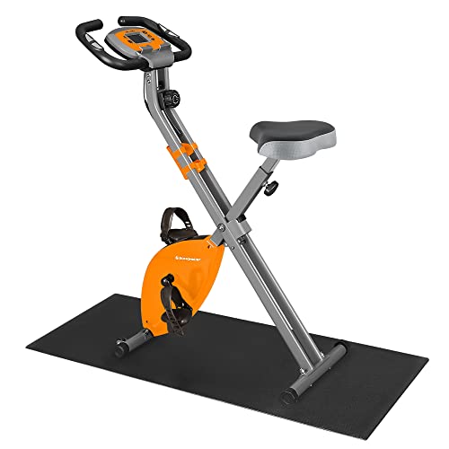 SONGMICS Edzőbicikli, Fitnesz Bicikli, Összecsukható Beltéri Tréner, 8 Mágneses Ellenállási Szinttel, Padlószőnyeggel, Pulzusmérővel, Telefon Tartóval, Max. 100 kg Terhelhetőség, Narancssárga Színben