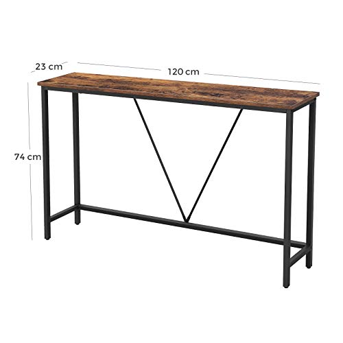 VASAGLE Konzolasztal stabil acél vázzal a Nappaliba, Hálószobába, Bejárati részbe Ipari stílusban Vintage Barna és Fekete színben, Műfa ötvözet, 120 x 23 x 74 cm (H x Sz x M)