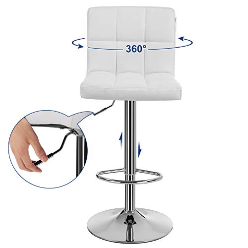SONGMICS 2 darab műbőr bár- vagy konyhai székből álló készlet, állítható és 360°-ban forgatható, háttámlával és lábtartóval, krómozott acél szerkezet, fehér