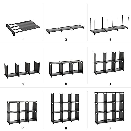 SONGMICS 9-Kockás DIY Tároló Polcok, Nyitott Könyvespolc, Szekrény Családi Tanulóhelyre, Szervező Polc, Szekrény Nappaliba, Fekete