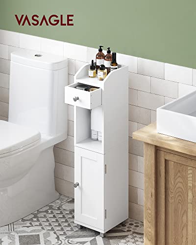 VASAGLE  WC-szekrény, Fürdőszobai Szekrény, Fürdőszobai Polc Állítható Polccal, Vízálló Talpakkal, Kis Terekhez, Fehér színű