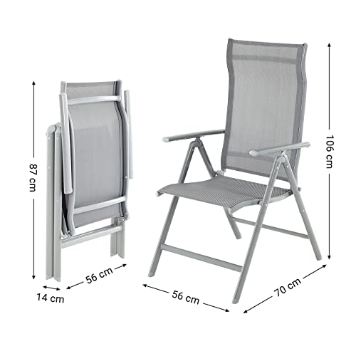 2 db összecsukható kerti szék készlet, tartós alumínium vázzal, 8 szögben állítható háttámlával, max. 120 kg terhelhetőség, fekete GCB29BK, SONGMICS