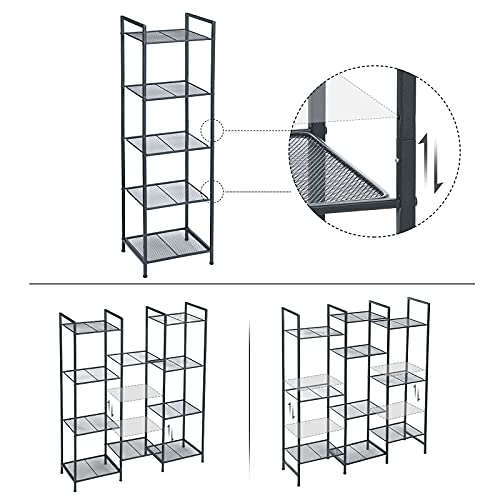 SONGMICS Fürdőszoba Polc, 5 Szintes Konyha Polc, Álló Polc, Növény Polc, Kibővíthető Állítható Polcok, Ipari Design Fürdőszobához Konyhához, Fekete